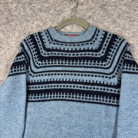 Merino Knitwear Blue Fair Isle Wool Sweater Nordic Pattern Denmark Fisherman - Picture 3 of 15